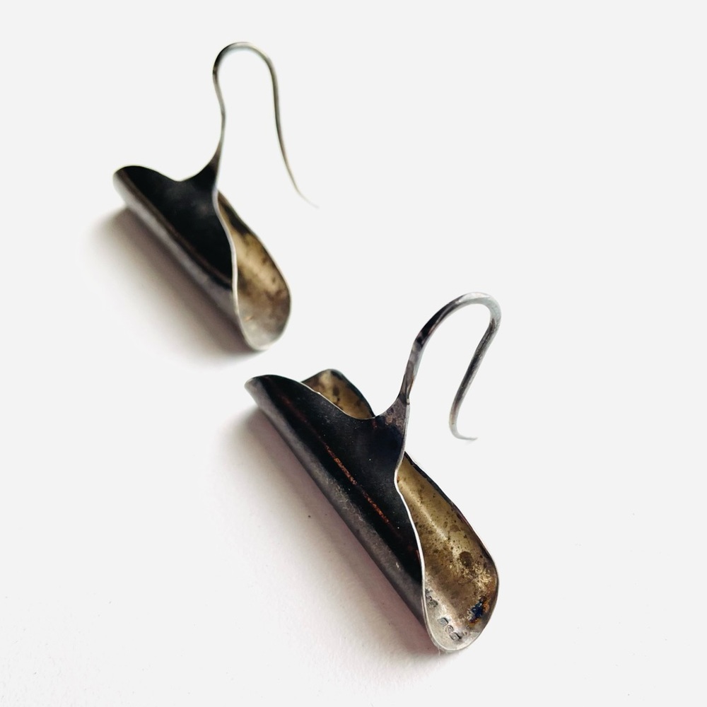Vintage sterling Silver mid century modernist Brutalist Earrings